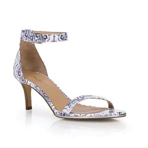 Talbots‎ Womens Kitten Heels Trulli Blue & White Leather Strappy Sandals NWOT 7